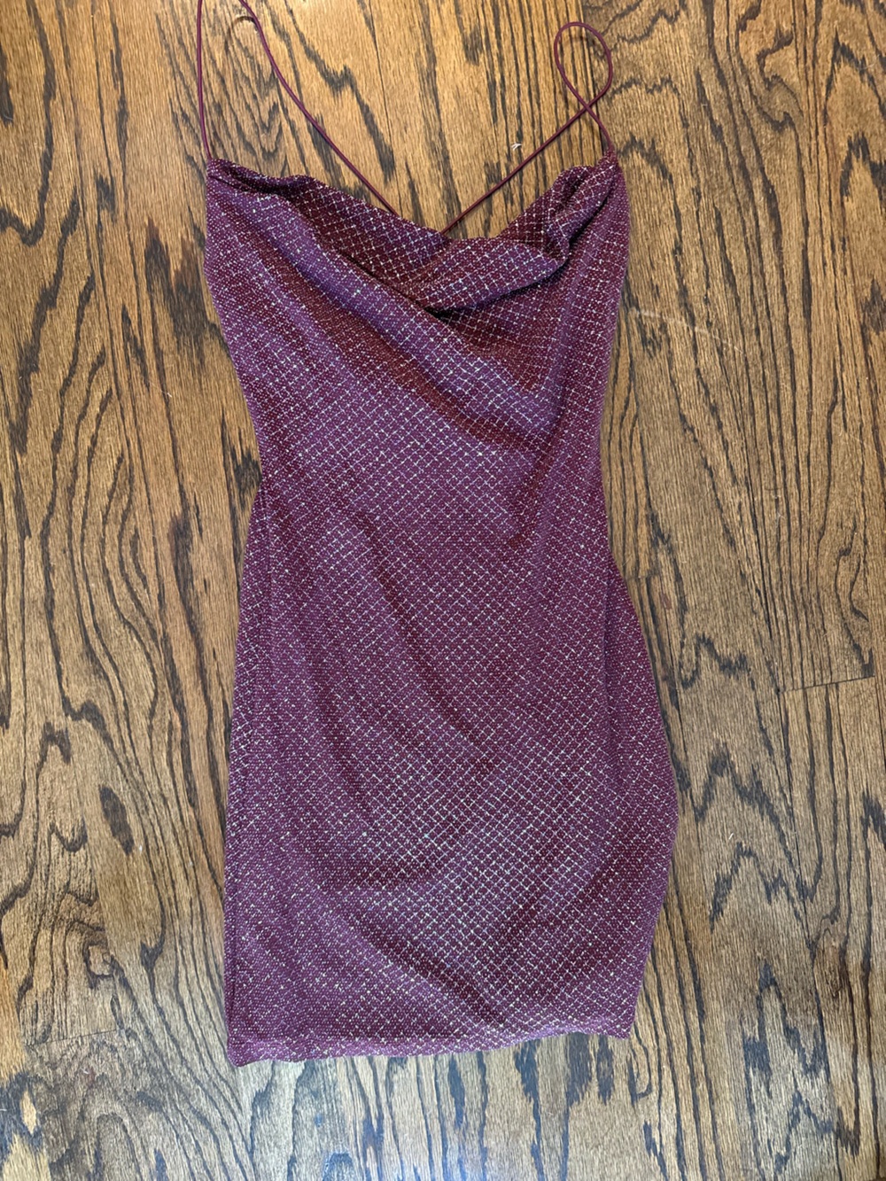 B Darlin Burgundy Spaghetti Strap Sequin Bodycon Dress